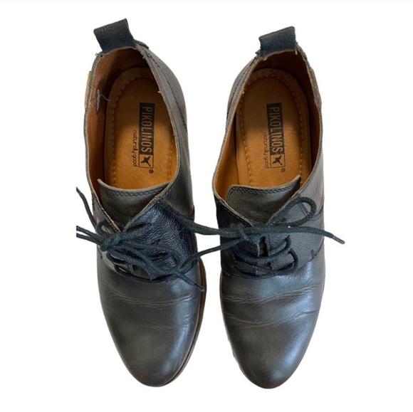 PIKOLINOS Black Lace Up Oxford Heels Shoes 38 7.5 - Picture 4 of 13